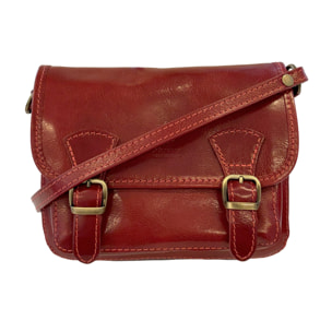 Borsa a Tracolla in Pelle da Donna, Tracolla Vintage con Doppia Fibbia e Chiusura Magnetica