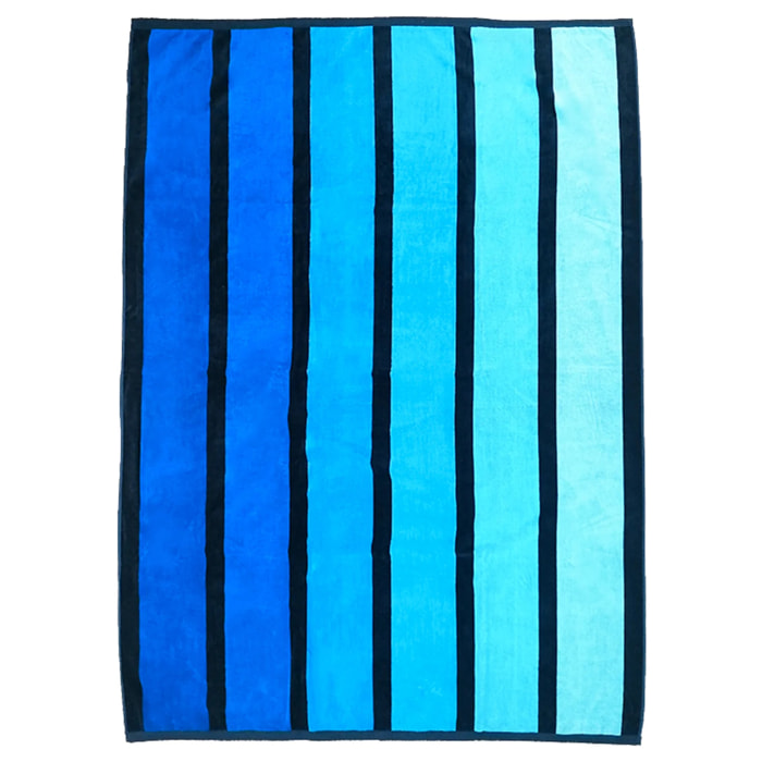 Serviette de plage XL éponge velours Jacquard Bleu 140x180 400g/m² - Happy Blue XL