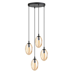 Lampada a sospensione Astral in acciaio nero e vetro ambra