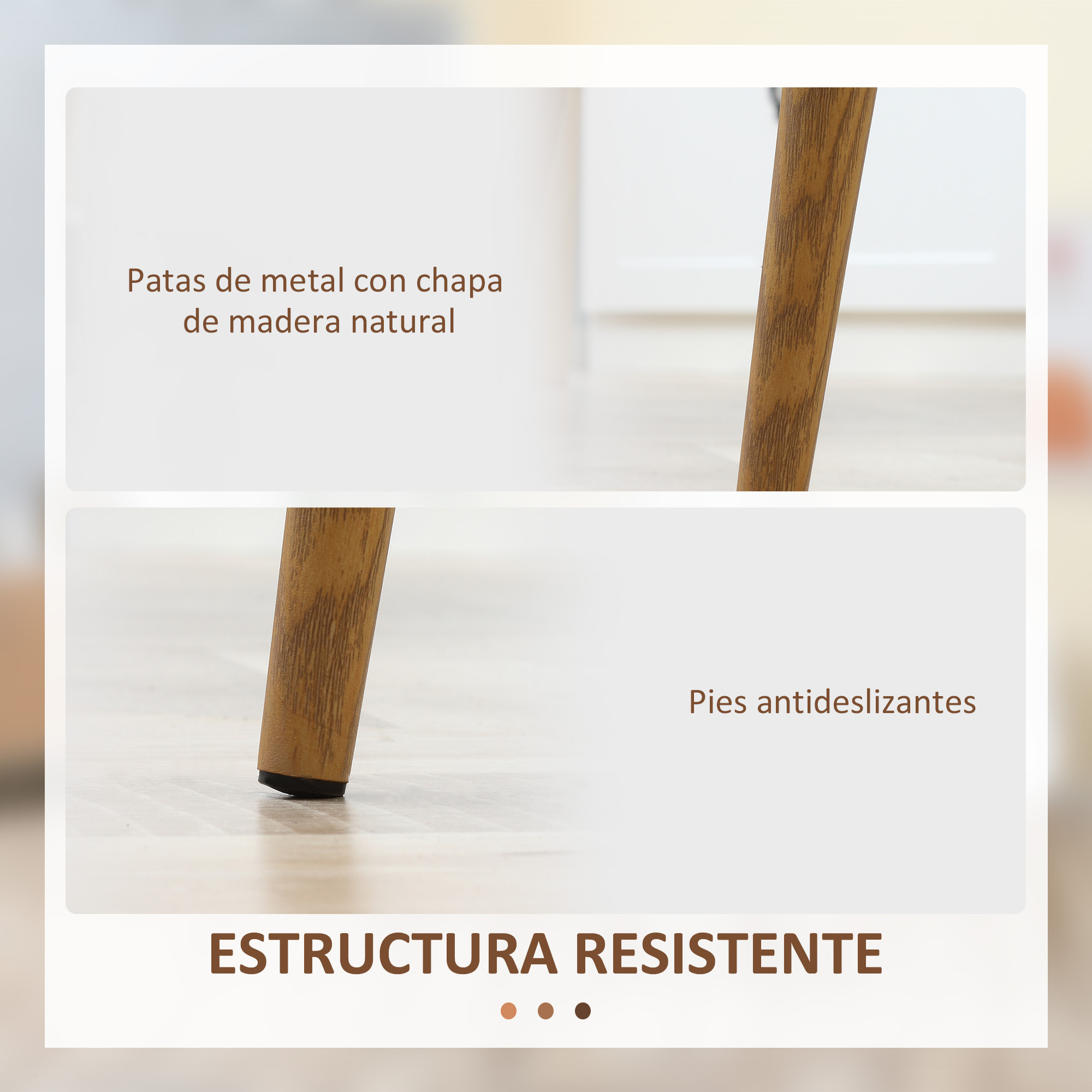 Pack de 4 Sillas de Comedor Sillas de Cocina con Respaldo Alto y Patas de Metal para Salón 45x52x85,5 cm Blanco y Natural