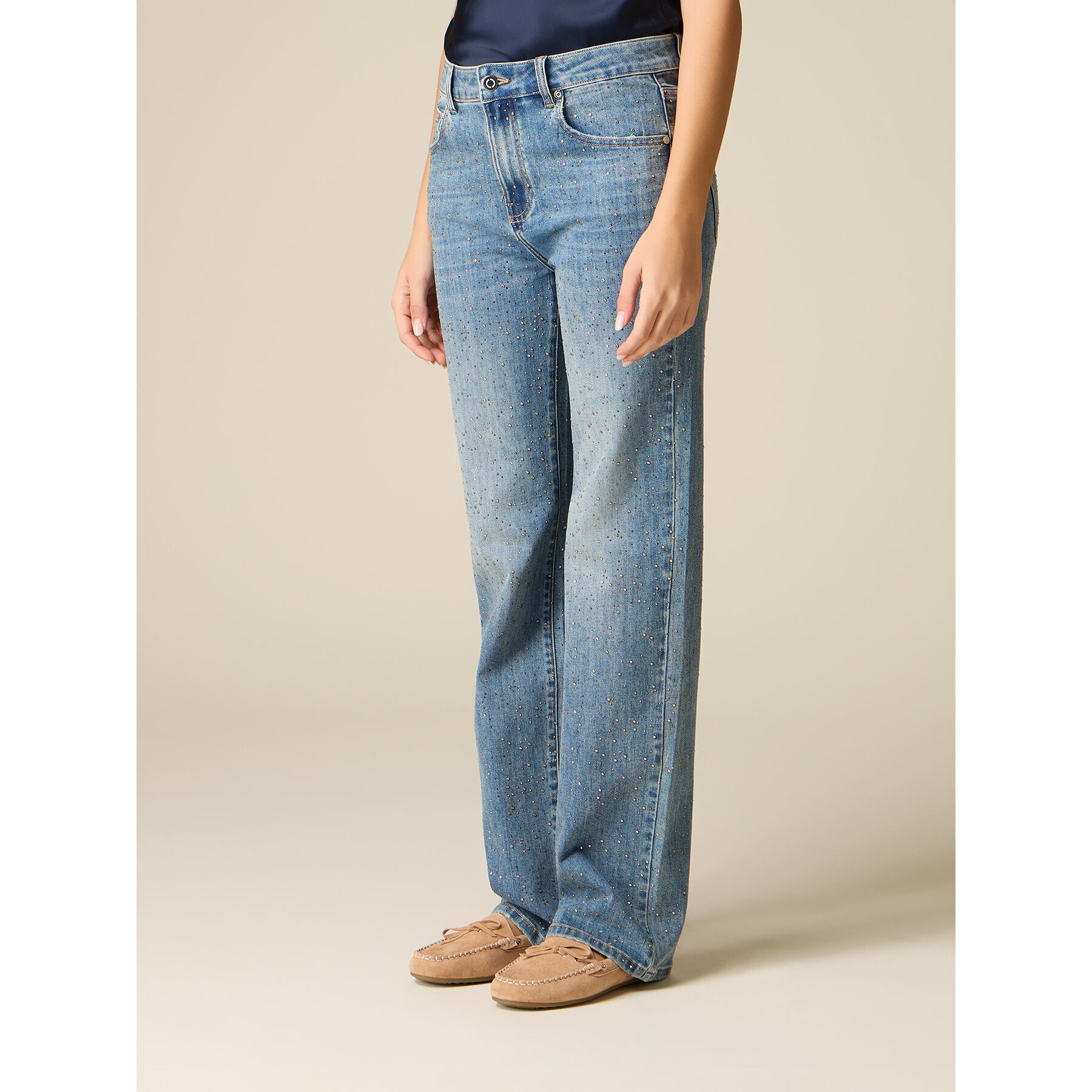 Oltre - Jeans regular con cristalli - Azzurro