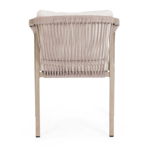 Set 4 sedie da giardino ALVOR con cuscini, intreccio in corda e struttura in alluminio effetto legno