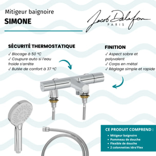 Mitigeur baignoire Simone + pommeau de douche Metro + flexible de douche métal + colonnettes Idro'Flex