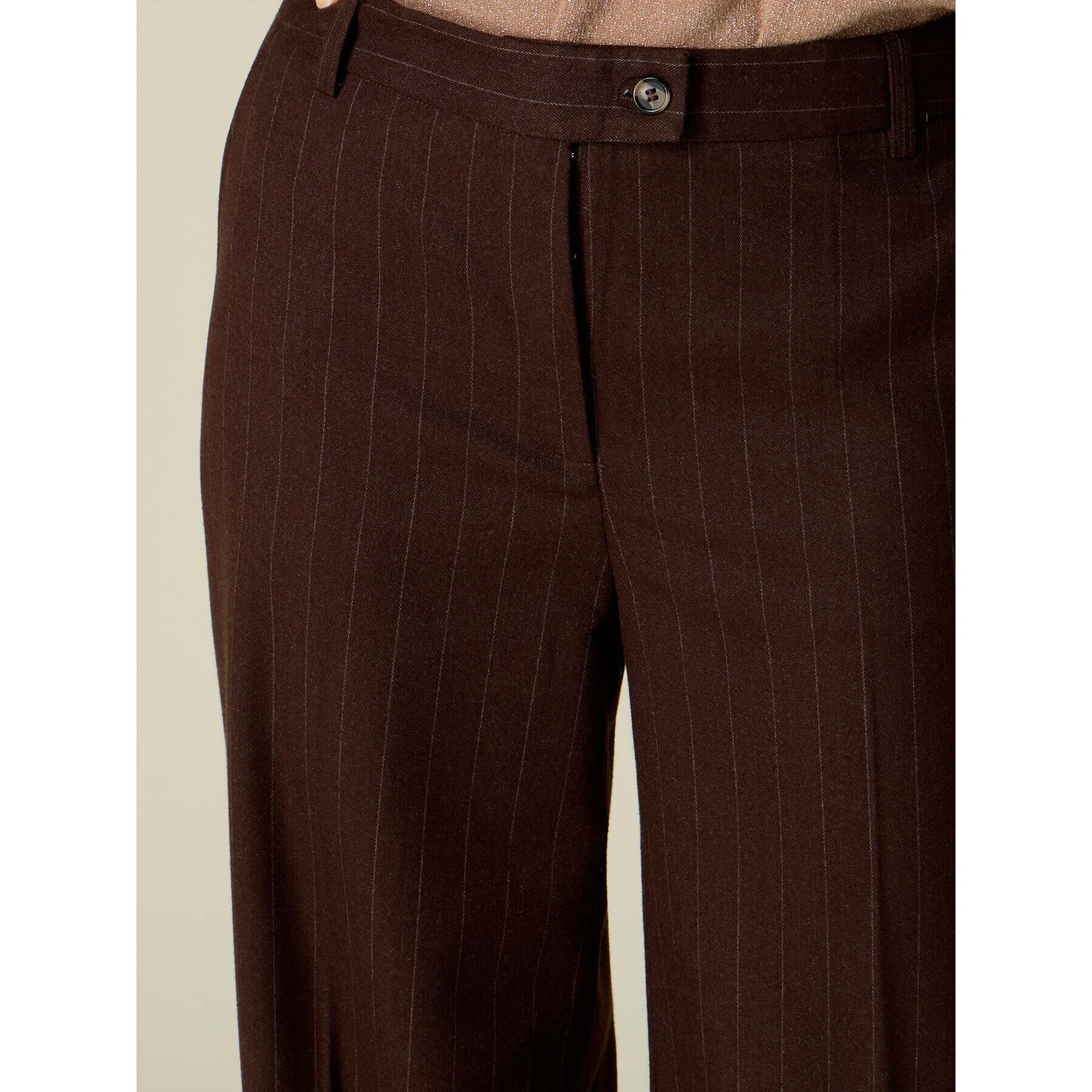 Oltre - Pantaloni palazzo in flanella gessata - Marrone