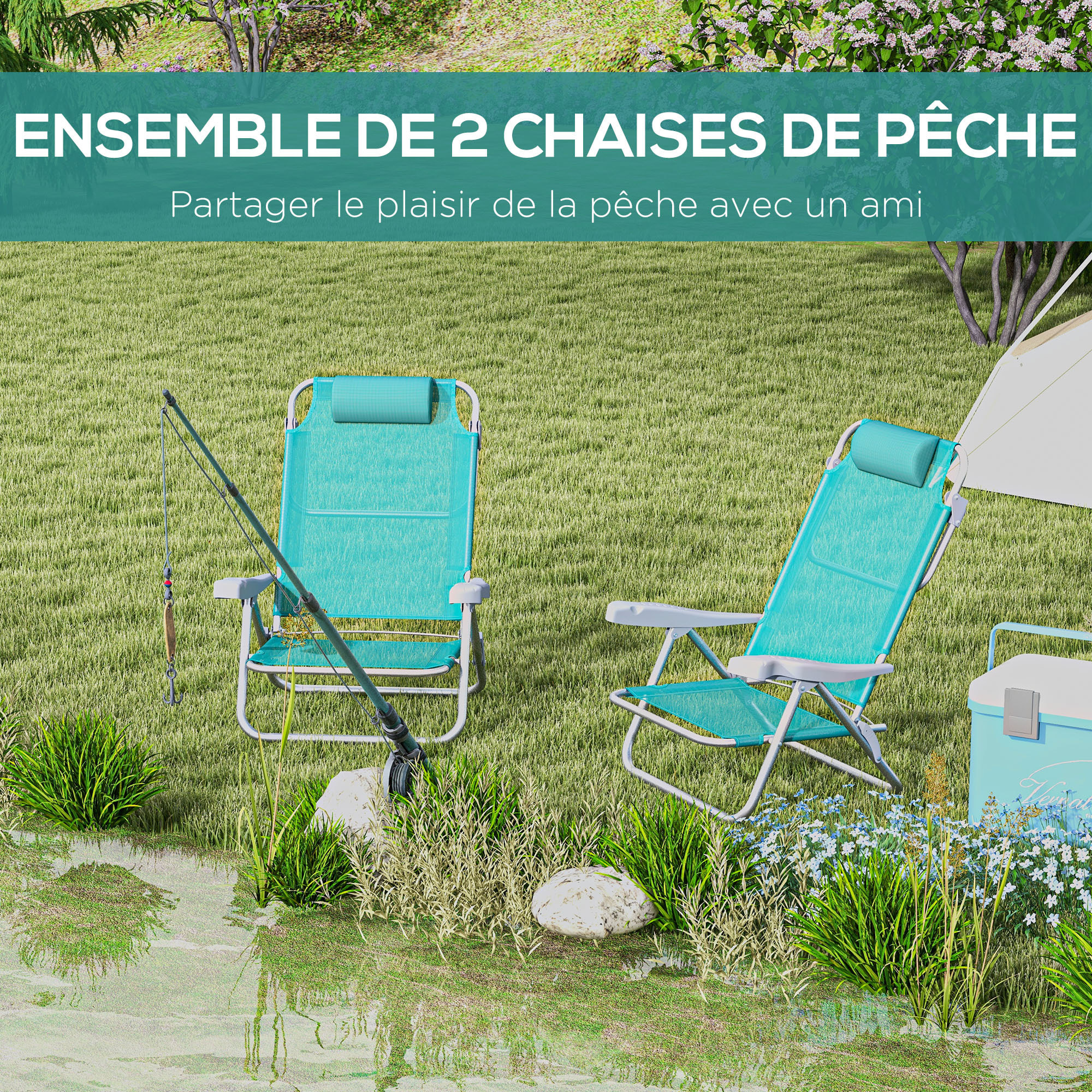 Lot de 2 chaises de jardin camping plage pliables tétière dossier inclinable 6 niv. alu. teslin gris
