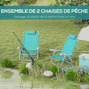 Lot de 2 chaises de jardin camping plage pliables tétière dossier inclinable 6 niv. alu. teslin gris