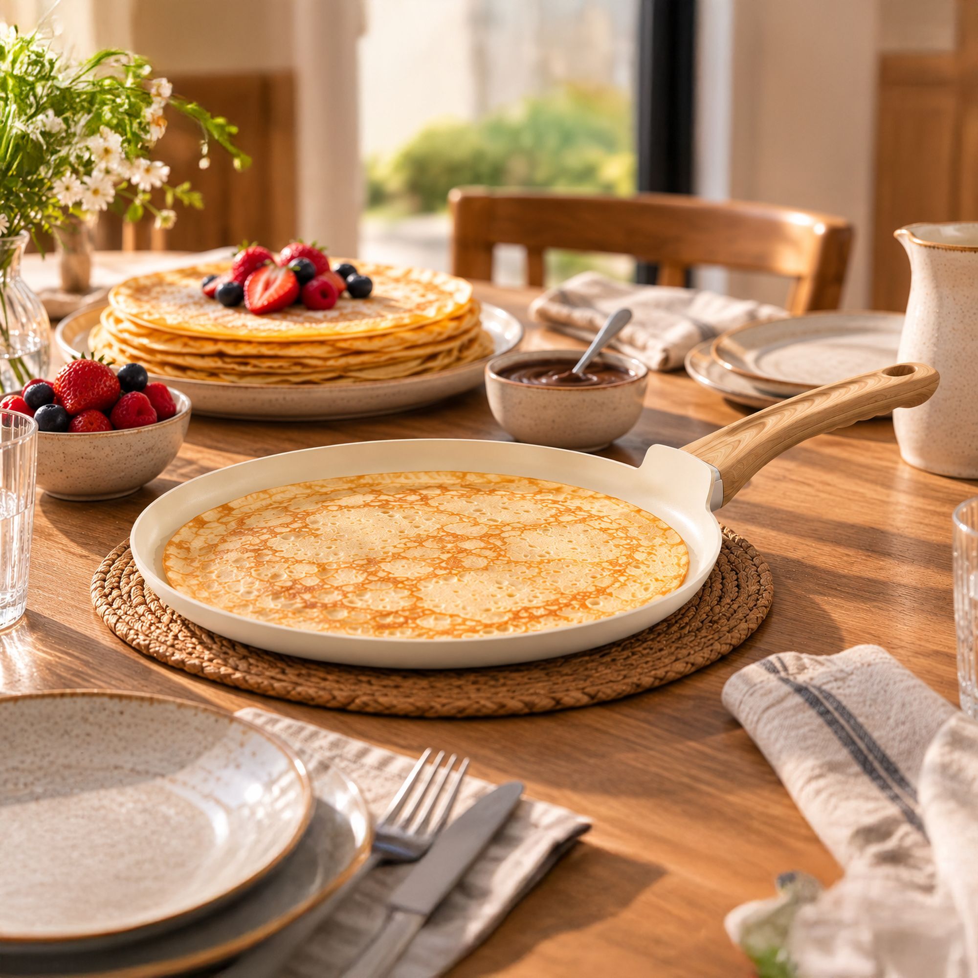 Crêpière 26cm avec revêtement céramique crème - tous feux COLORAMA