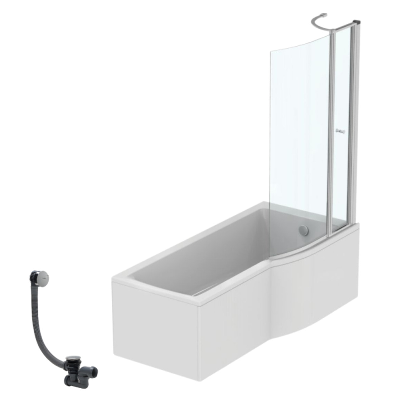 Pack baignoire bain douche 170 x 80 cm droite Connect Air + tablier + pare bain avec volet + vidage Chromé