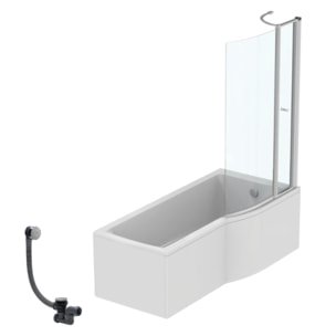 Pack baignoire bain douche 170 x 80 cm droite Connect Air + tablier + pare bain avec volet + vidage Chromé