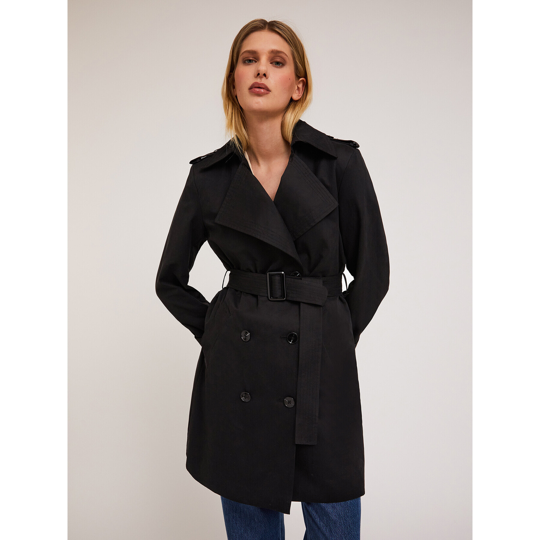 Motivi - Trench doppiopetto in tessuto tecnico - Nero