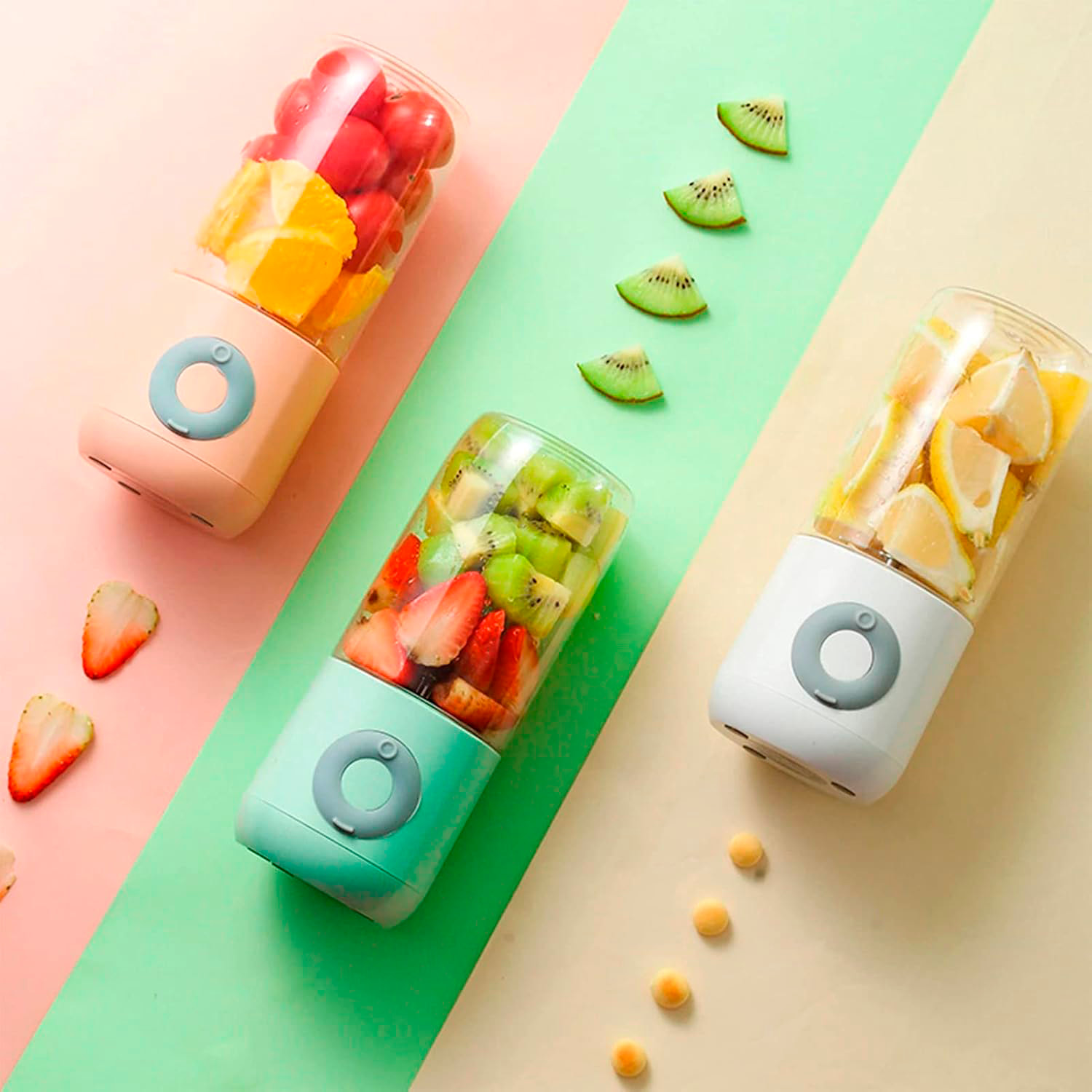 Mini batidora eléctrica XHJ-118. Diseño portátil y recargable con 6 cuchillas de acero, 18000 rpm y capacidad de 500 ml.