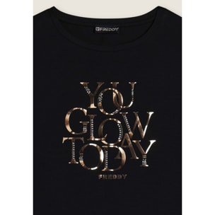 T-shirt con strass “You Glow Today”