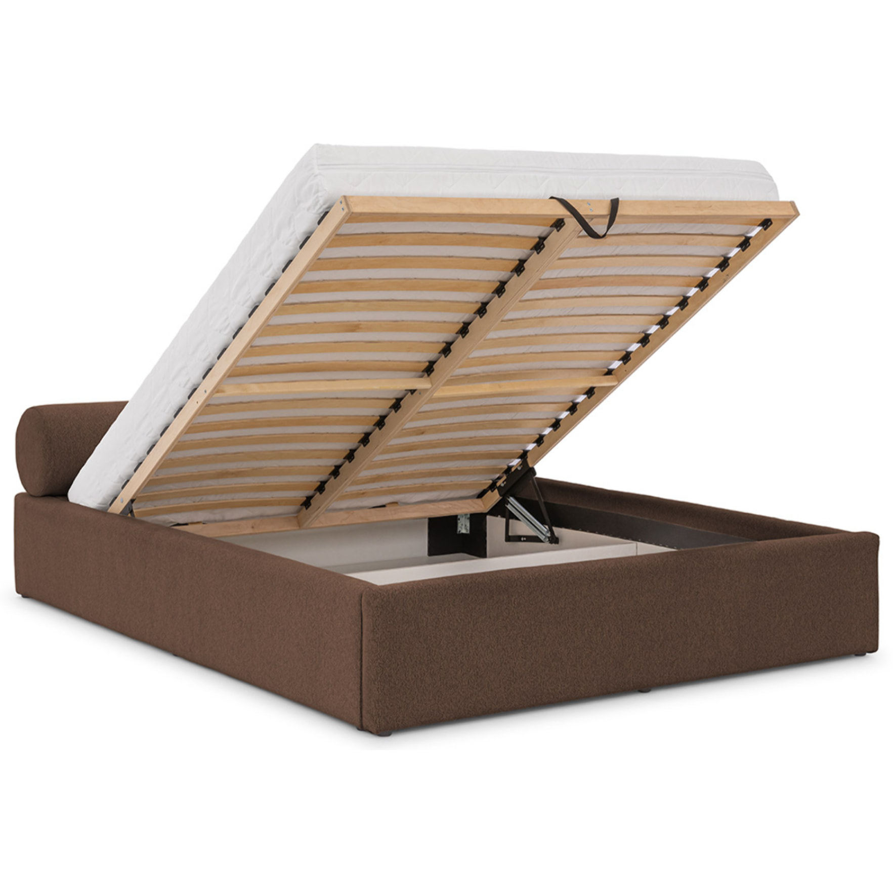 Billy - lit coffre - 160x200 cm - en tissu texturé - sommier inclus - Marron