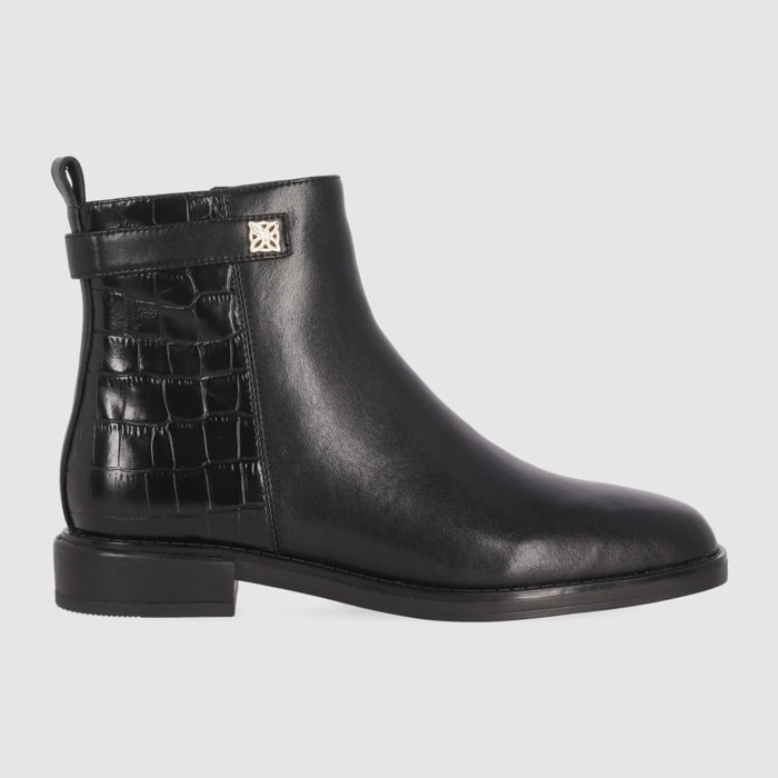 Botines de Piel - Negro - Tacón: Bajo