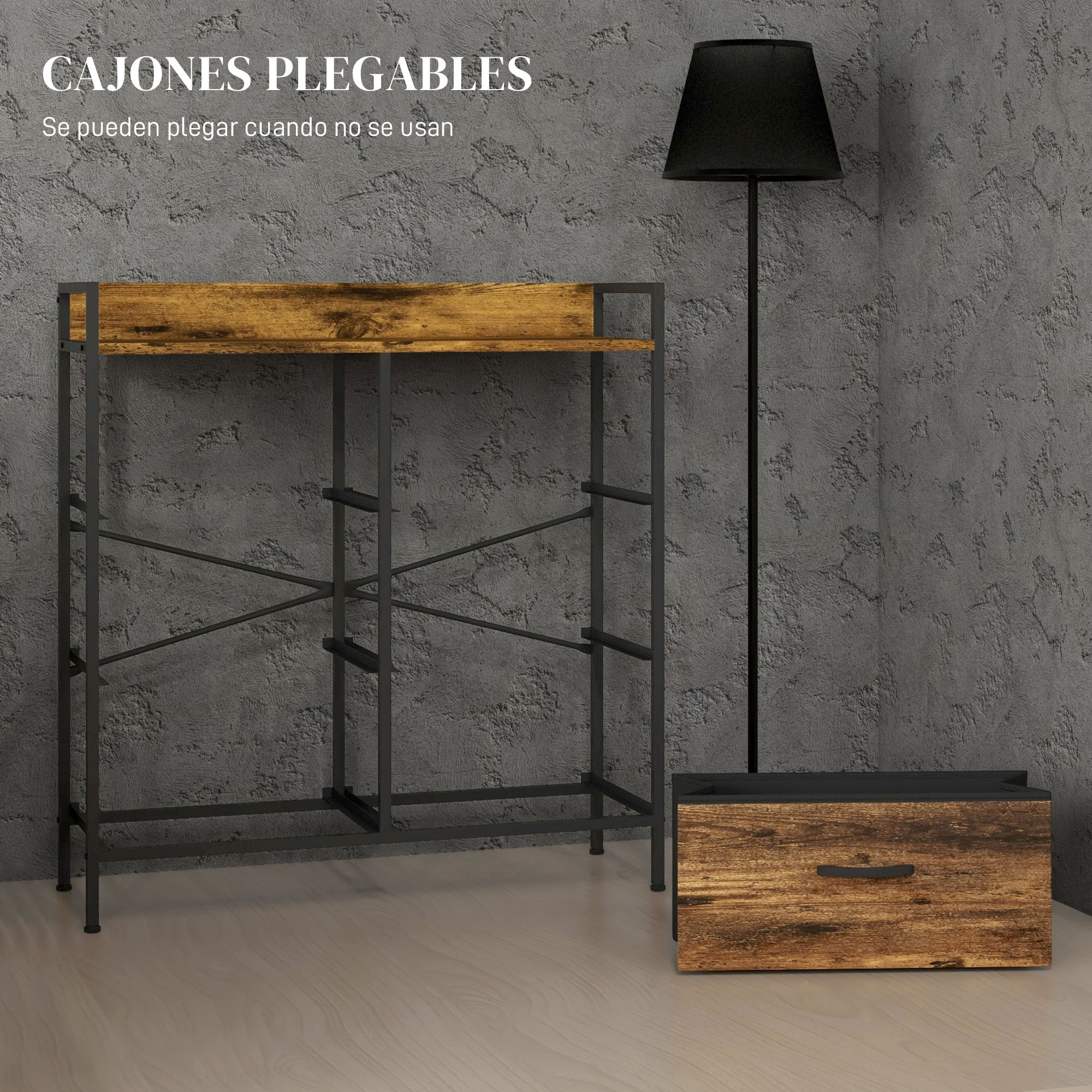 Cómoda con 6 Cajones Plegables, Cajonera de Tela con Estructura de Acero, Estilo Industrial, Cómoda para Dormitorio, Pasillo, Marrón Rústico