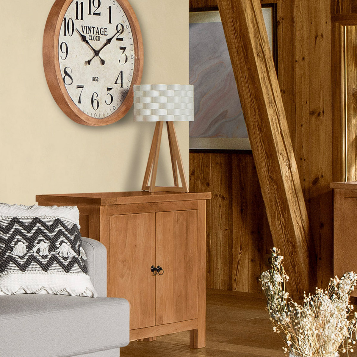 Lampe "Moki" - bambou et blanc H55 cm