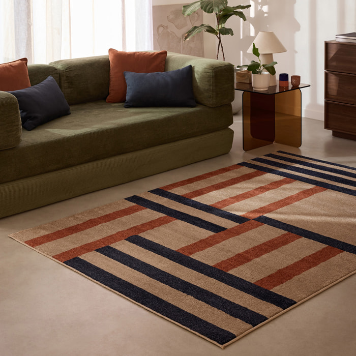 SANTAL - Tapis de salon bleu à motif géométrique