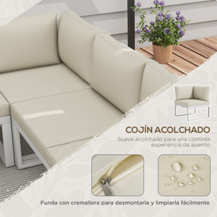 Conjunto de Muebles de Jardín Exterior 4 Piezas Juego de Muebles de Terraza Incluye 2 Sofás Dobles 1 Sofá Esquinero Reclinable y Mesa de Centro con Cojines para Patio Crema