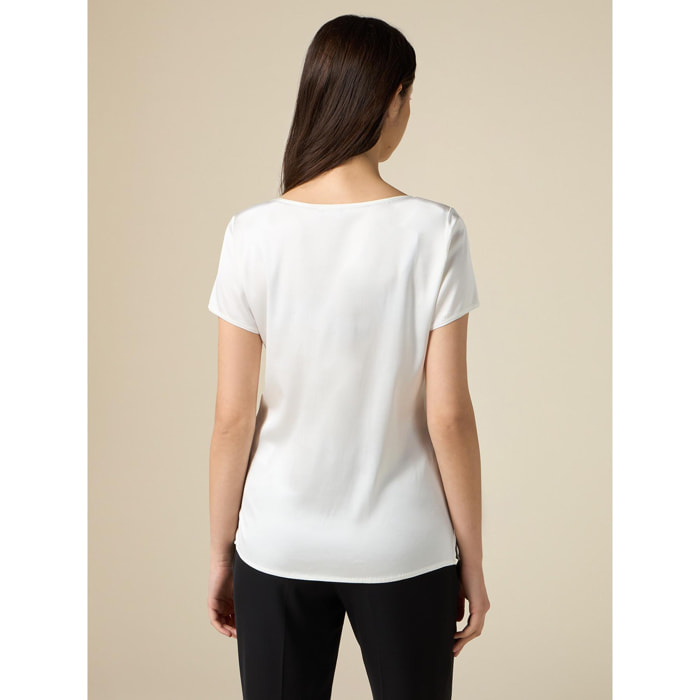 Oltre - Blusa de manga corta en raso - Blanco