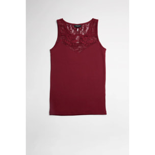 Maglietta termica in pizzo senza maniche color marrone