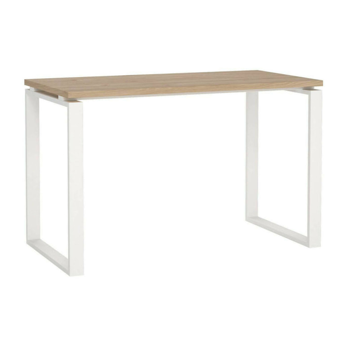 Scrivania Pierrot, Scrittoio multiuso, Tavolo per ufficio porta PC, Piano di lavoro, 120x60 h76 cm, Rovere e Bianco