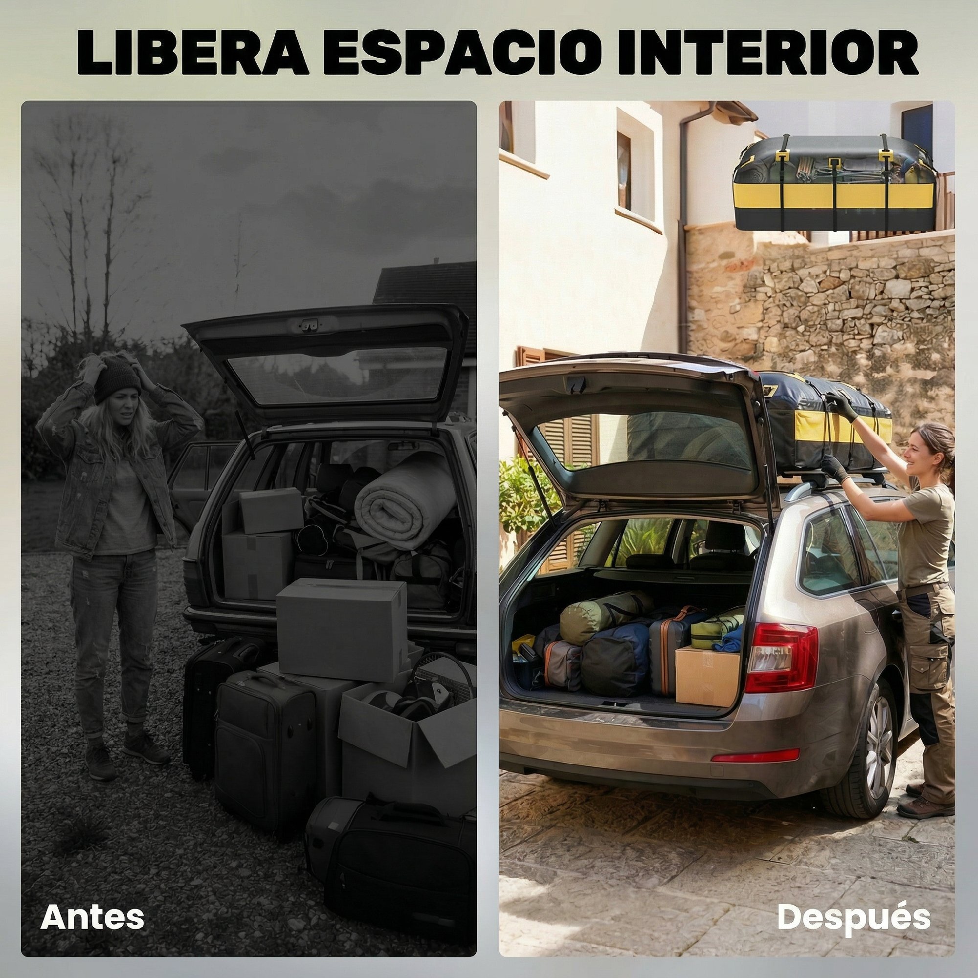Bolsa de Techo para Coche 594L, Impermeable, Cofre de Techo para Coche con 6 Correas Ajustables, Alfombrilla Antideslizante, Ganchos, Adecuada para Todos Los Vehículos con/sin Portaequipajes
