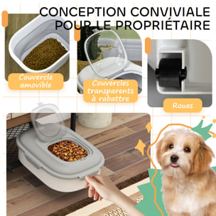 Conteneur à croquettes pour chiens et chats pliable 25L - roulettes, tasse, bol, cuillère - gris