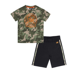 Set da bambino con t-shirt e pantaloncini in cotone Leone Camouflage