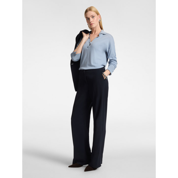 Elena Mirò - Pantaloni palazzo in crêpe misto cotone - Blu
