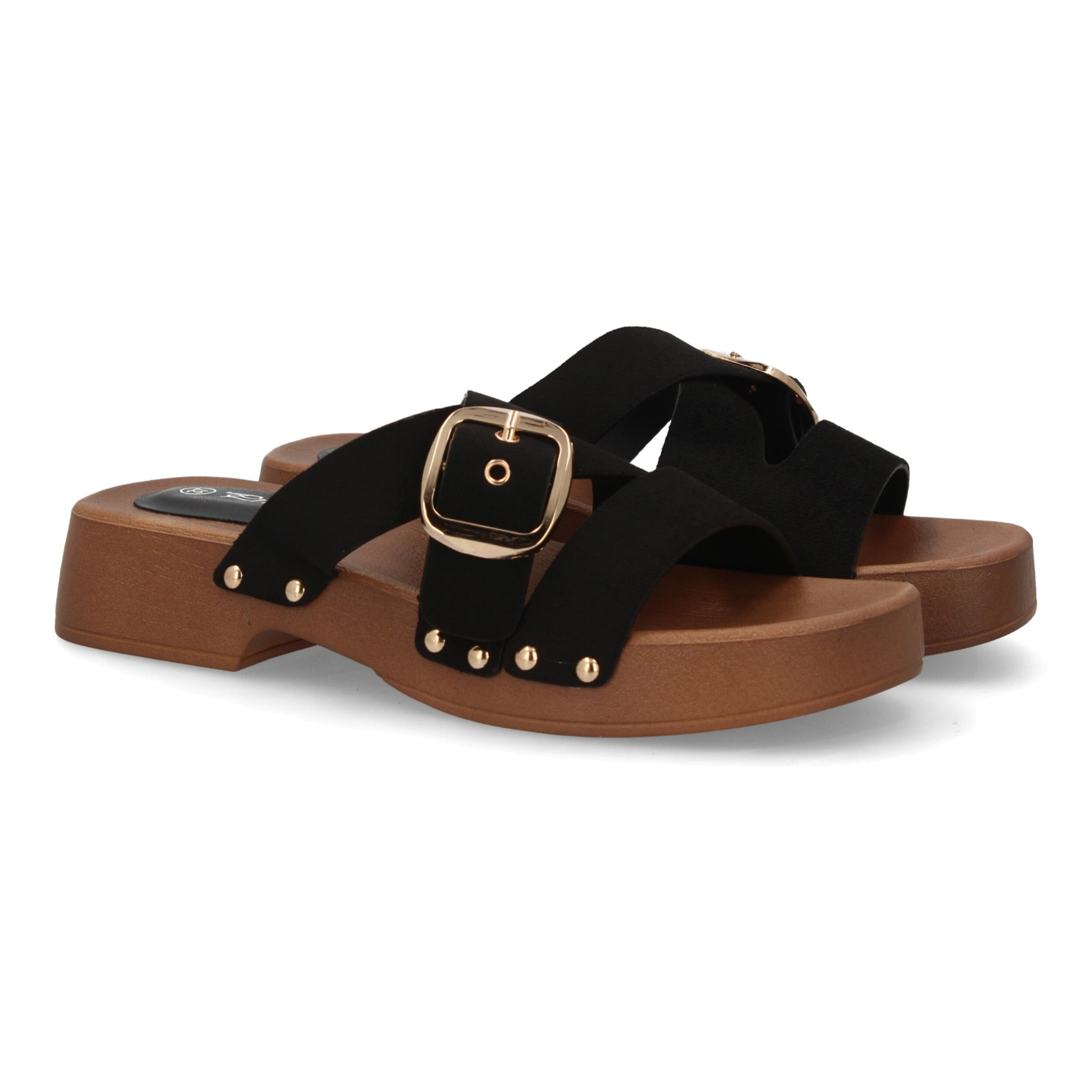 Sandalia pala plataforma de madera con hebilla elegante