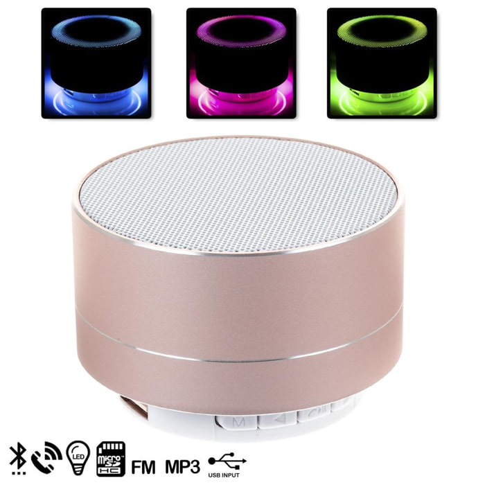 Altoparlante bluetooth metallico con vivavoce e luce led