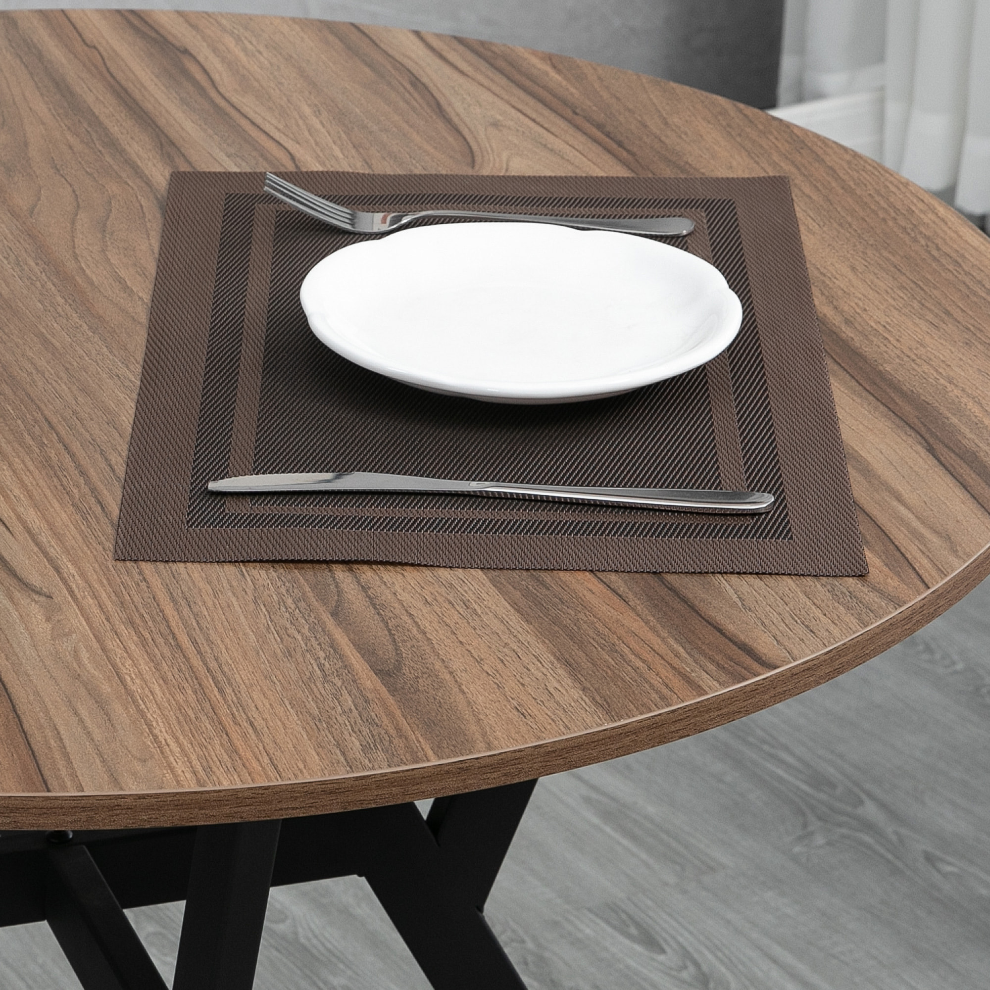 Mesa de Comedor Redonda Mesa de Cocina Industrial con Tapa de Madera y Marco de Acero para Salón Carga 60 kg Ø90x76 cm Marrón