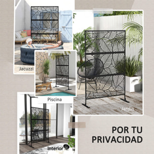Biombo de 3 Paneles, 122x198 cm, Biombo Separador de Ambientes con Soporte y Tornillos de Expansión, Diseño de Hojas Grandes, para Exterior, Jardín, Patio, Terraza, Negro