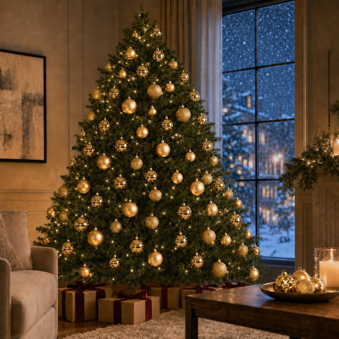 Set de 42 bolas de navidad de cristal color oro, en varios tamaños y acabados