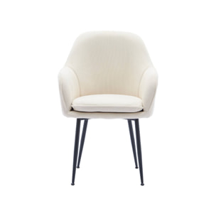 Lot de 4 fauteuils en velours côtelé blanc cassé et pieds en métal noir mat. L 57 x P 59 x H 84.5cm