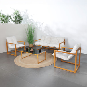 LANA Salon de jardin 5 places contemporain marron et coussins beiges