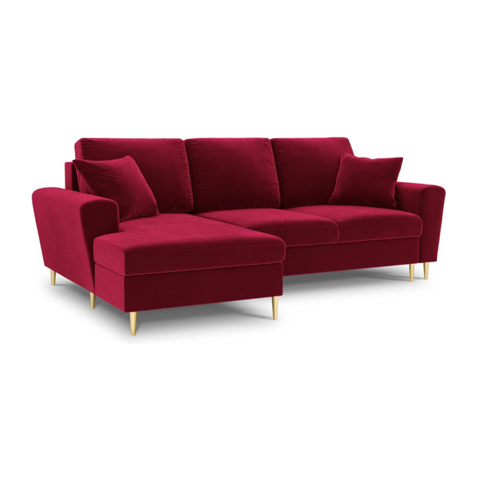 Canapé d'angle gauche convertible avec coffre de rangement "Kyoto" 4 places en velours rouge