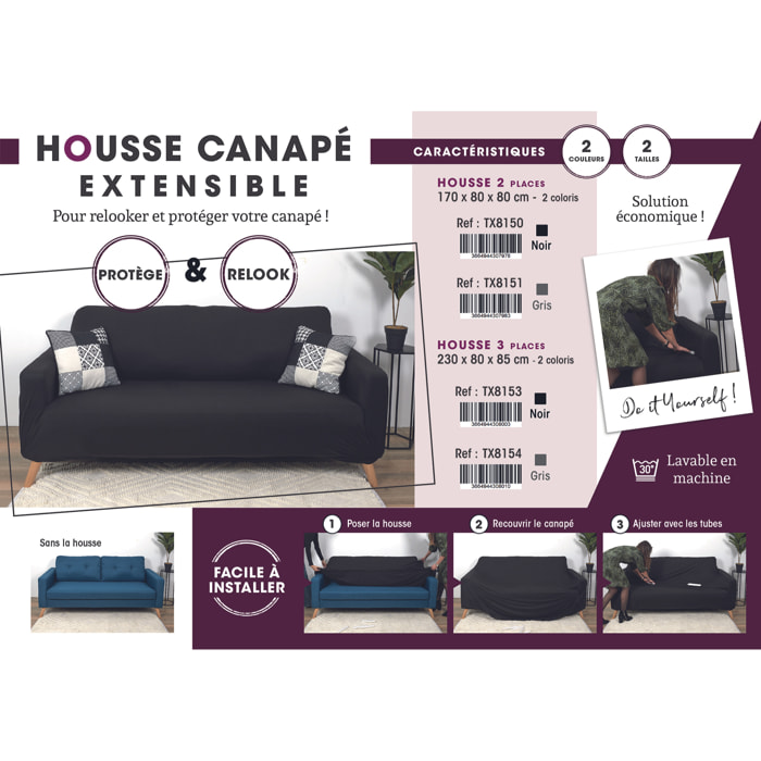 Housse Extensible Canapé - HOME DECO FACTORY - Noir