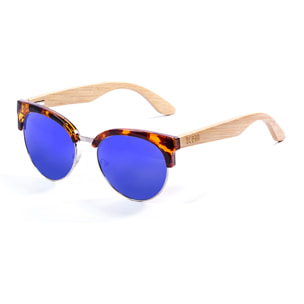 Gafas de sol OCEAN MEDANO - Frontal demi marrón y patillas de bambú / Revo azul