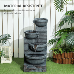 Fuente de Agua Fuente de Jardín con Iluminación LED Fuente Decorativa en Cascada de 4 Niveles para Jardín Patio Terraza 38x35x78,5 cm Gris
