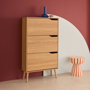 Meuble à chaussures scandinave décor naturel 3 portes abattantes capacité 18 paires de chaussures