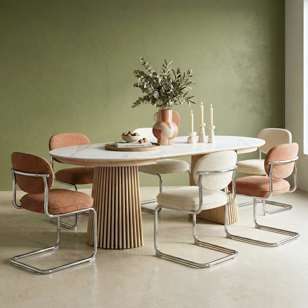 Table à manger ronde extensible en céramique bicolore 6/8 places - ADA