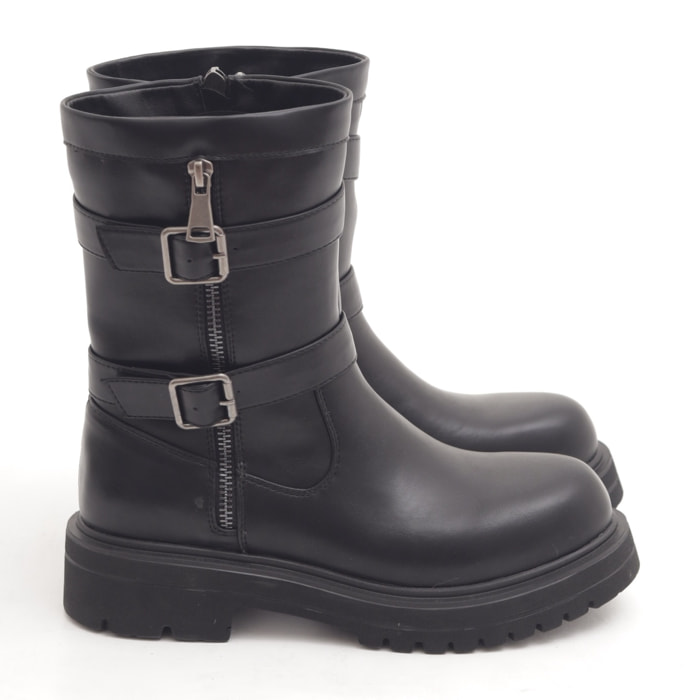 BIKER ZIP E FIBBIE NERO