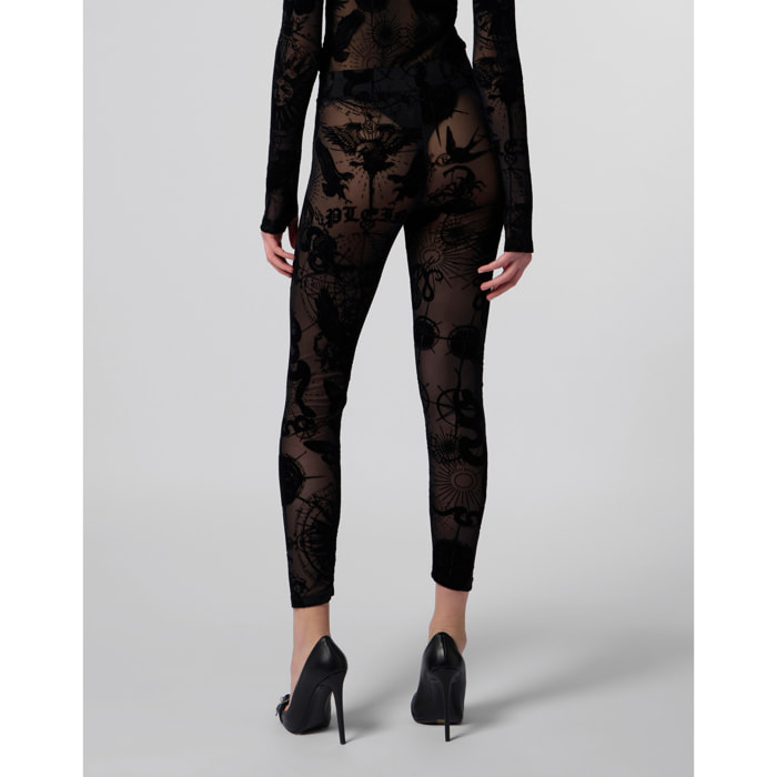 PHILIPP PLEIN Tulle Leggings Flock Butterfly Tattoo