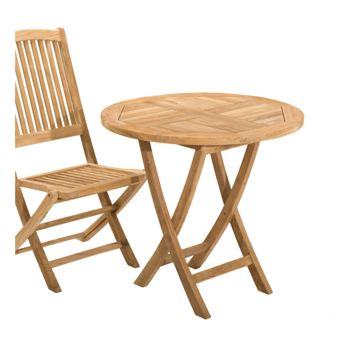 HARRIS - Table de jardin 2 personnes, ronde pliante 80 x 80 cm en bois Teck