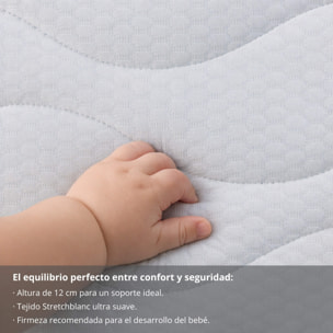 Colchón de Cuna/Maxicuna - 12 cm de altura - Ergonómico y Transpirable - Firmeza Media - Dreams