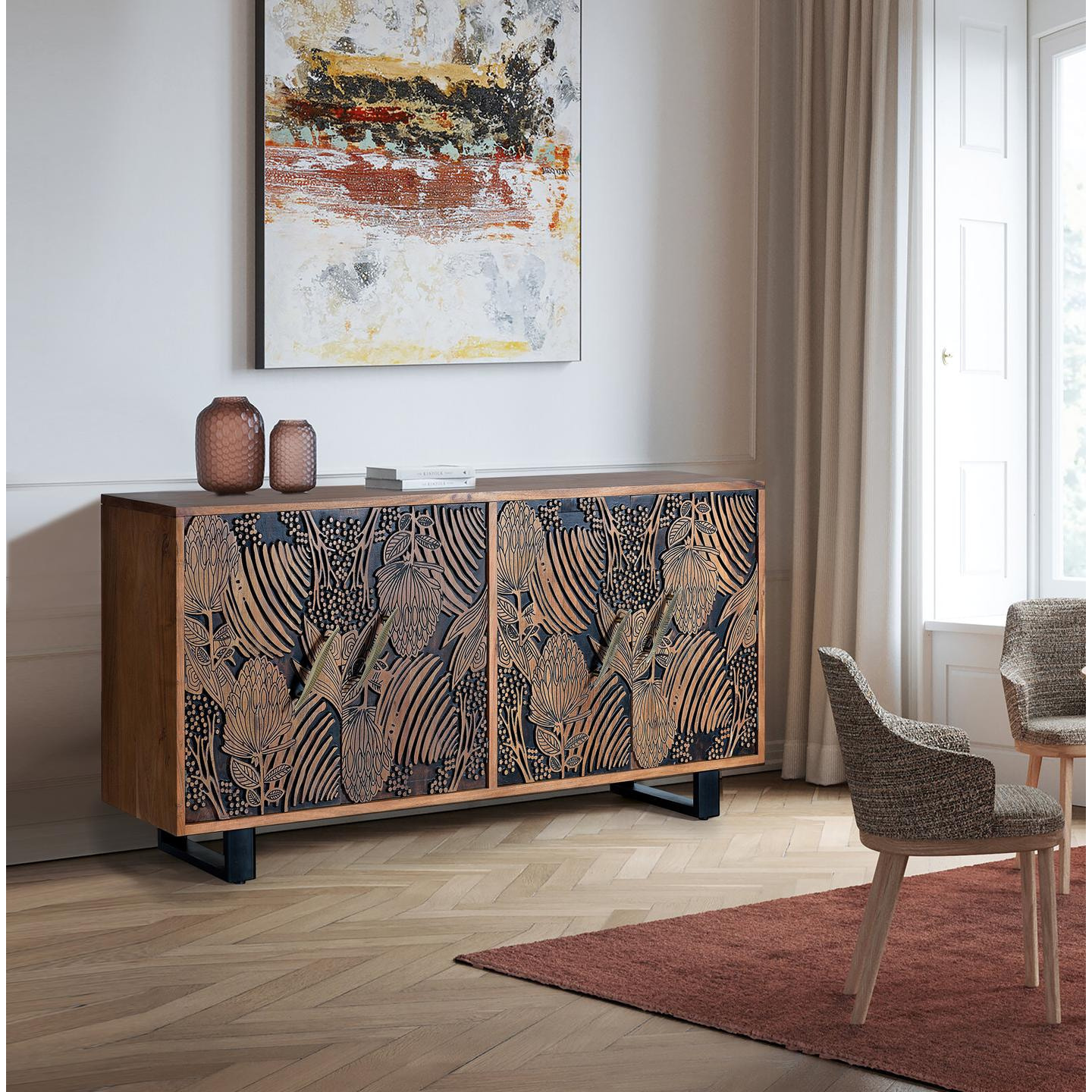Aparador de Madera de Acacia Estilo Étnico Moderno
