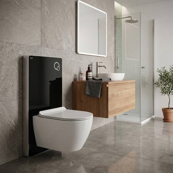 Glass pack WC bâti-support avec plaque de commande + WC suspendu Ceramia sans bride avec abattant SoftClose (STGLBCEPXWT01-FR)