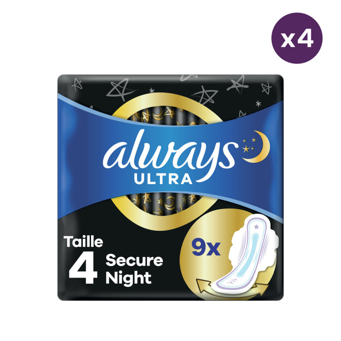 4x9 Serviettes Hygiéniques Always Ultra Nuit - Avec Ailettes