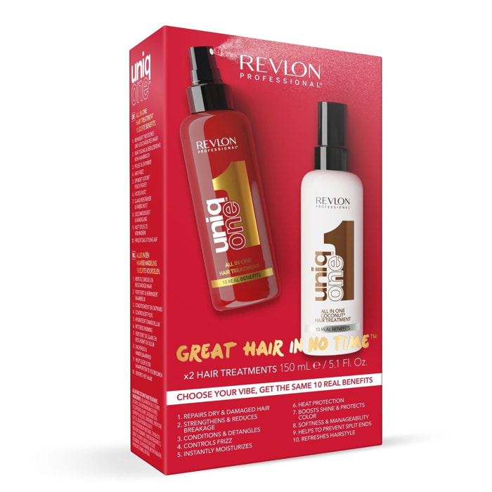 UniqOne - Coffret Masque Spray Sans Rinçage 10 Bienfaits Classique et Coco 2x150 ml